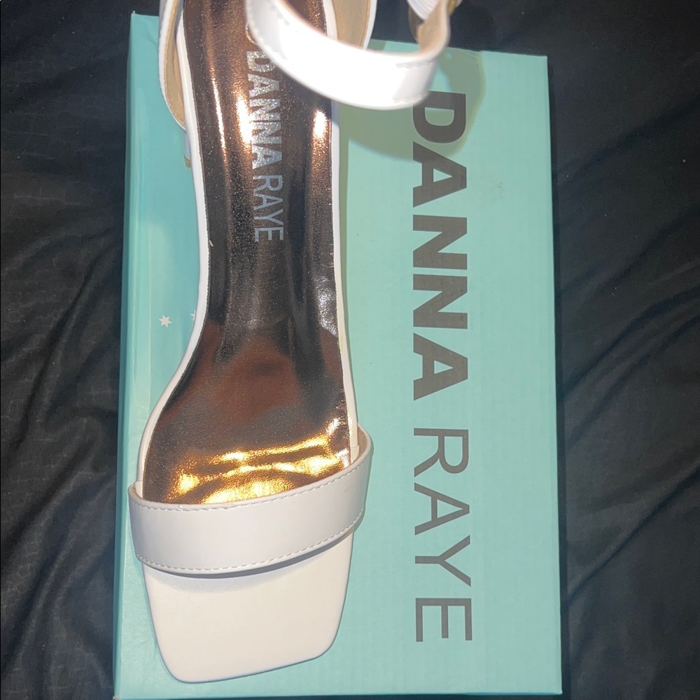 Danna Raye White Strappy Block Heel Sandals